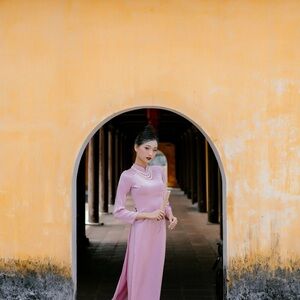 Nude Pink Silk Plain Ao Dai Set
